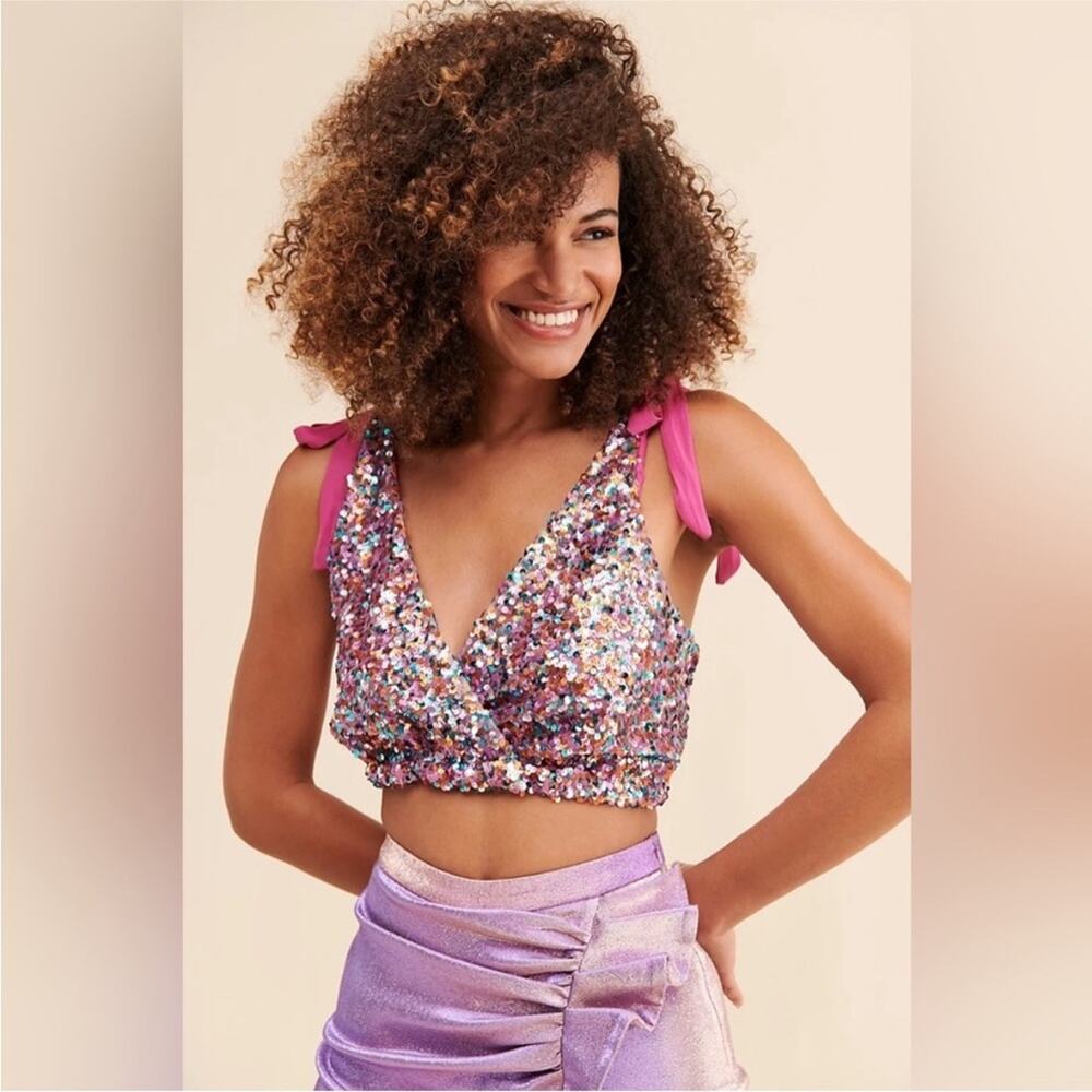 NWOT Free People Intimately Big Night Sequin Crop Top Multicolor Party Disco S